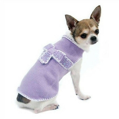 Oscar Newman Couture Lavender Take A Bow Designer Dog Sweater on Dog
