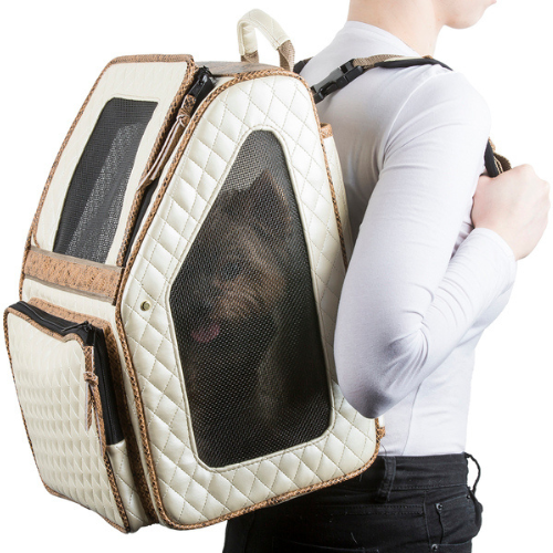 PETOTE Rio Roller Bag Dog Travel Carrier — Ivory Quilted Faux Leather Backpack View