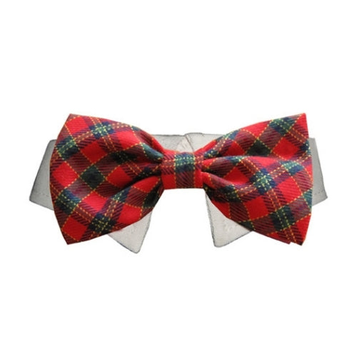 Pooch Outfitters Shirt Collar with Holiday Christmas Plaid Bow Dog Tie