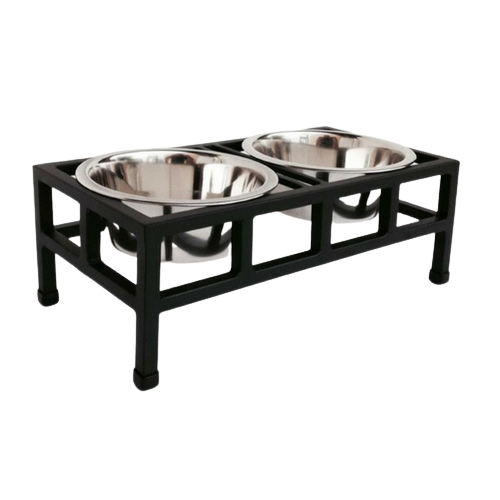 Pets Stop Four Squared Double Diner Elevated Dog Feeder Bowl Black