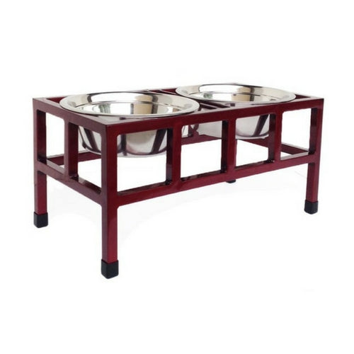 Pets Stop Four Squared Double Diner Elevated Dog Feeder Bowl Cherry