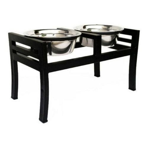 Pets Stop Moretti Double Diner Elevated Dog Feeder Bowl Large Black