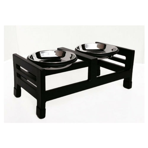 Pets Stop Moretti Double Diner Elevated Dog Feeder Bowl Small Black