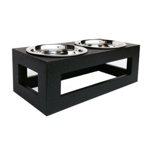 Pets Stop Porchside Outdoor Recycled Plastic Elevated Dog Feeder Bowl Black