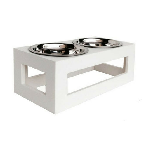 Pets Stop Porchside Outdoor Recycled Plastic Elevated Dog Feeder Bowl White