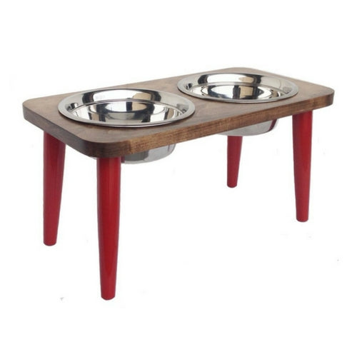 Pets Stop Southern Maple Double Diner Elevated Dog Feeder Bowl Red