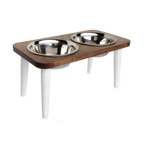 Pets Stop Southern Maple Double Diner Elevated Dog Feeder Bowl White