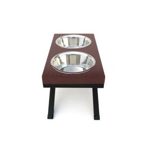 Pets Stop Butcher Block Woodsman Double Diner Elevated Dog Feeder Bowl Cherry Stained Side View