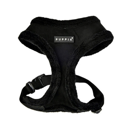 PUPPIA Terry Suede Dog Harness Black Front View