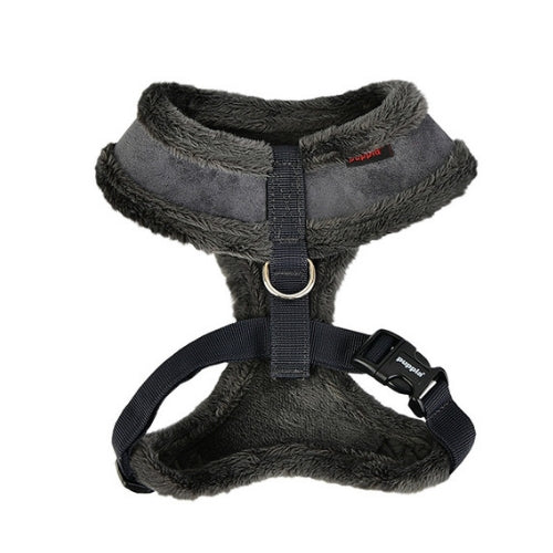 PUPPIA Terry Suede Dog Harness Grey Back View