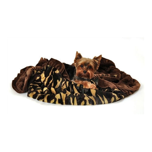 Pet Flys Faux Fur Dog  Cuddle Blanket — Camo / Brown with Dog