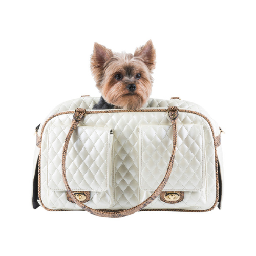 PETOTE Marlee Bag Airline Approved Travel Dog Carrier — Ivory Quilted with Dog