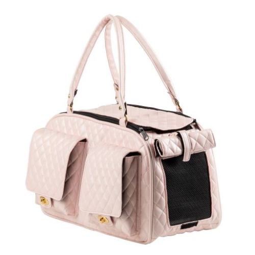 PETOTE Marlee 2 Bag Airline Approved Travel Dog Carrier — Pink Quilted Side View