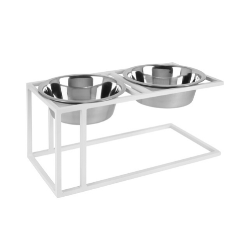 Pets Stop Cityline Double Diner Elevated Dog Feeder Bowl — White