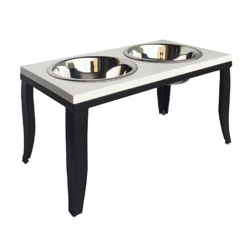 Pets Stop Hardwood and Steel Noor Elevated Double Bowl Dog Diner
