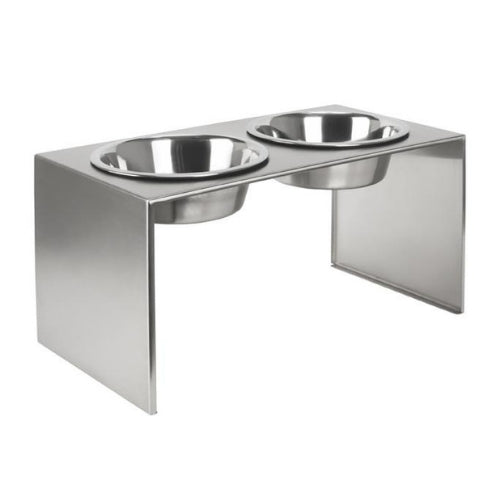 Pets Stop Slate Stainless Steel Double Bowl Diner Elevated Dog Feeder