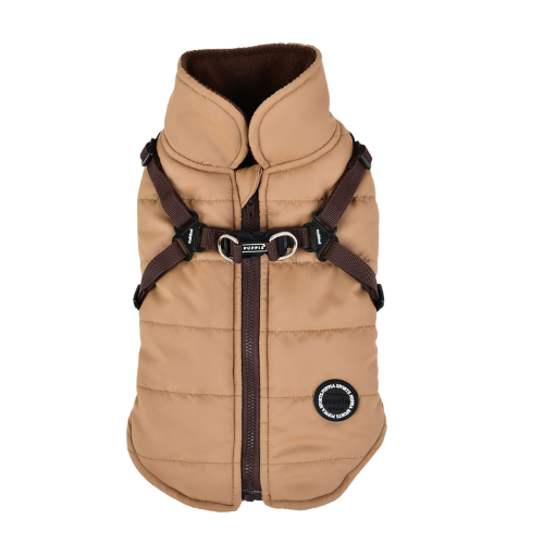 Puppia Mountaineer II Fleece Vest Waterproof Harness Dog Coat — Beige Back