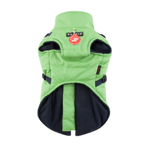Puppia Mountaineer II Fleece Vest Waterproof Harness Dog Coat — Green Front