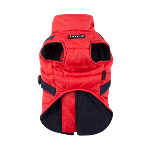 Puppia Mountaineer II Fleece Vest Waterproof Harness Dog Coat — Red Front