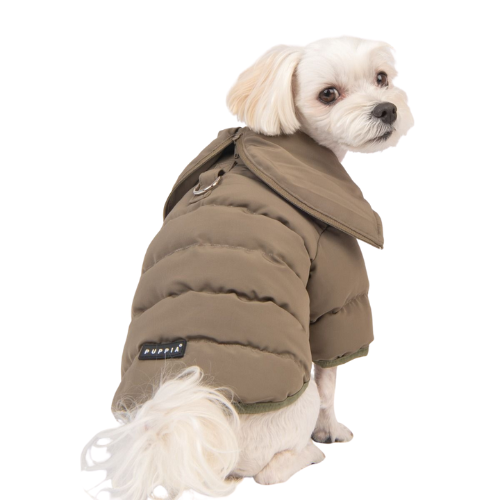 PUPPIA Sailor Jumper Hoodie Dog Harness Coat — Khaki on Dog