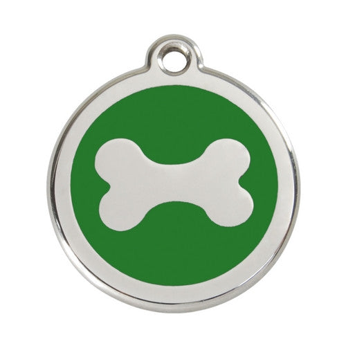 Red Dingo Bone Enamel Stainless Steel Dog ID Tag Large Green