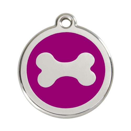 Red Dingo Bone Enamel Stainless Steel Dog ID Tag Large Purple