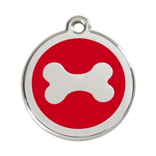 Red Dingo Bone Enamel Stainless Steel Dog ID Tag Large Red