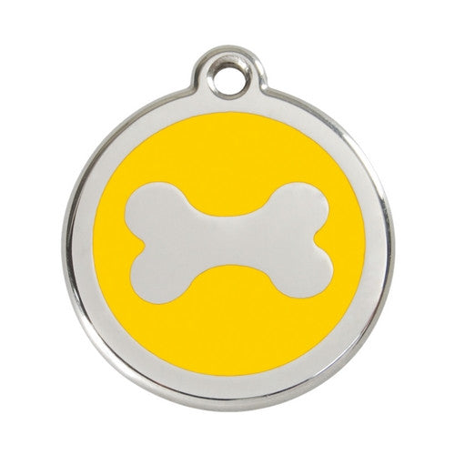 Red Dingo Bone Enamel Stainless Steel Dog ID Tag Large Yellow