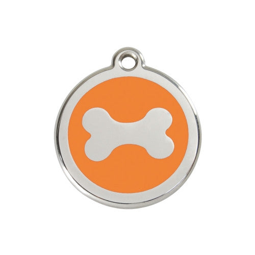 Red Dingo Bone Enamel Stainless Steel Dog ID Tag Medium Orange