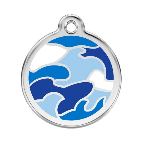 Red Dingo Camouflage Enamel Stainless Steel Dog ID Tag Large Blue