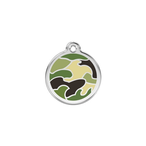 Red Dingo Camouflage Enamel Stainless Steel Dog ID Tag Small Green