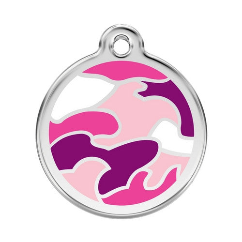 Red Dingo Camouflage Enamel Stainless Steel Dog ID Tag Large Pink