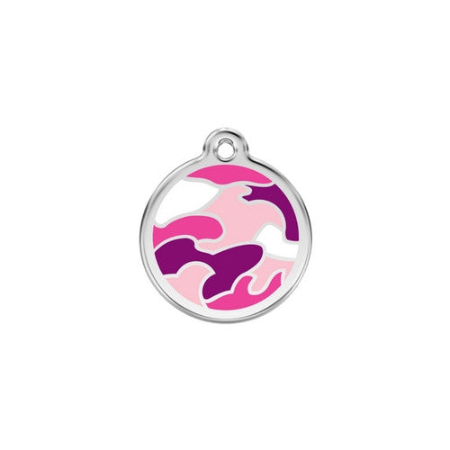 Red Dingo Camouflage Enamel Stainless Steel Dog ID Tag Small Pink