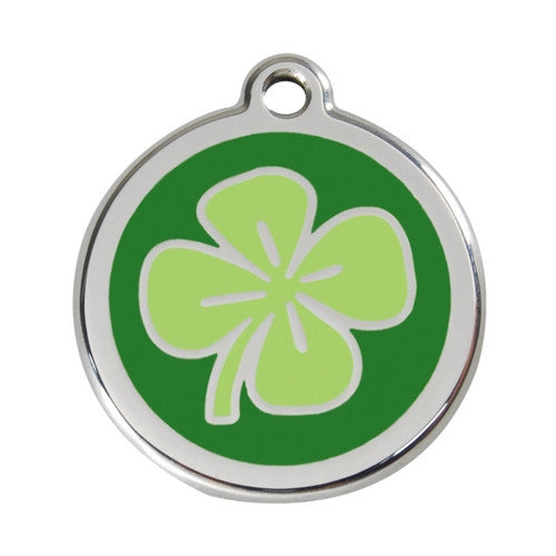 Red Dingo Lucky Clover Enamel Stainless Steel Dog ID Tag Large