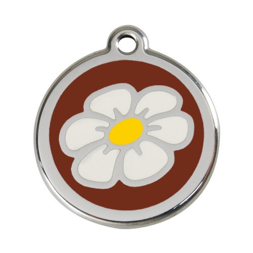 Red Dingo DAISY Engraved Stainless Steel Enamel Dog ID Tag Large Brown