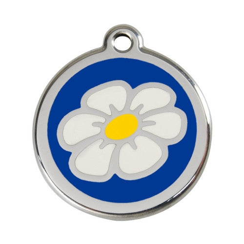 Red Dingo DAISY Engraved Stainless Steel Enamel Dog ID Tag Large Dark Blue