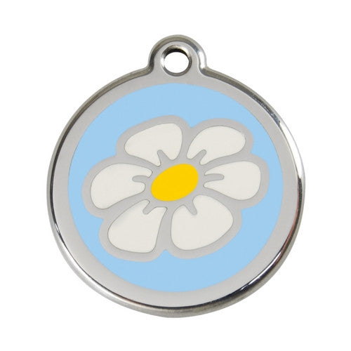 Red Dingo DAISY Engraved Stainless Steel Enamel Dog ID Tag Large Light Blue