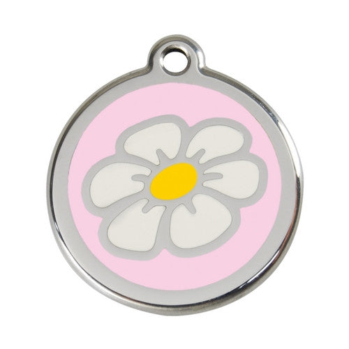 Red Dingo DAISY Engraved Stainless Steel Enamel Dog ID Tag Large Pink