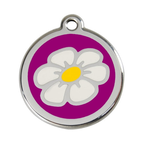 Red Dingo DAISY Engraved Stainless Steel Enamel Dog ID Tag Large Purple