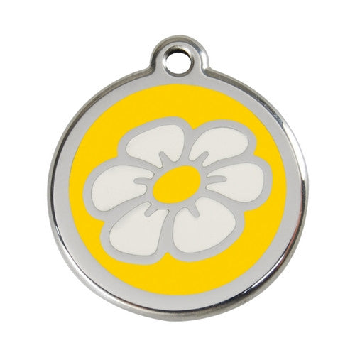 Red Dingo DAISY Engraved Stainless Steel Enamel Dog ID Tag Large Yellow