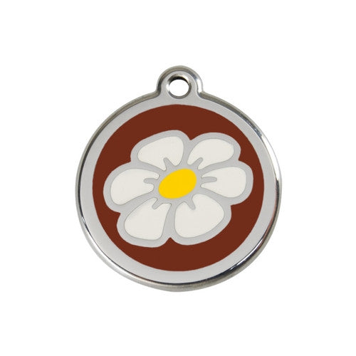 Red Dingo DAISY Engraved Stainless Steel Enamel Dog ID Tag Medium Brown