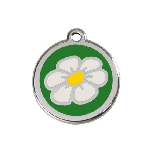 Red Dingo DAISY Engraved Stainless Steel Enamel Dog ID Tag Medium Green