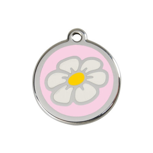 Red Dingo DAISY Engraved Stainless Steel Enamel Dog ID Tag Medium Pink