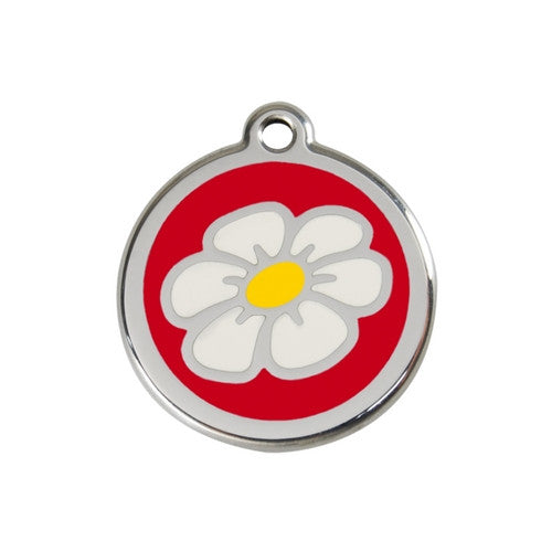 Red Dingo DAISY Engraved Stainless Steel Enamel Dog ID Tag Medium Red