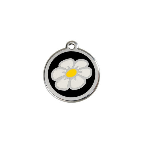 Red Dingo DAISY Engraved Stainless Steel Enamel Dog ID Tag Small Black
