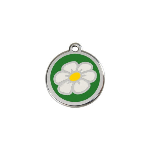 Red Dingo DAISY Engraved Stainless Steel Enamel Dog ID Tag Small Green