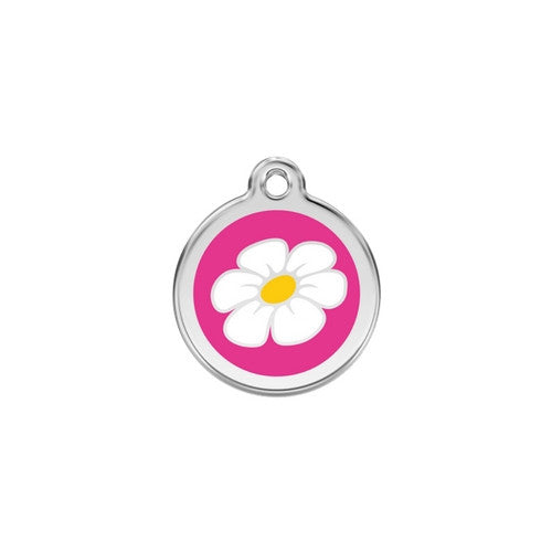 Red Dingo DAISY Engraved Stainless Steel Enamel Dog ID Tag Small Hot Pink
