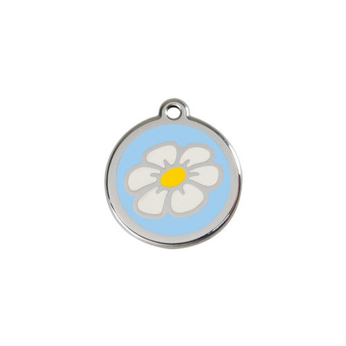 Red Dingo DAISY Engraved Stainless Steel Enamel Dog ID Tag Small Light Blue
