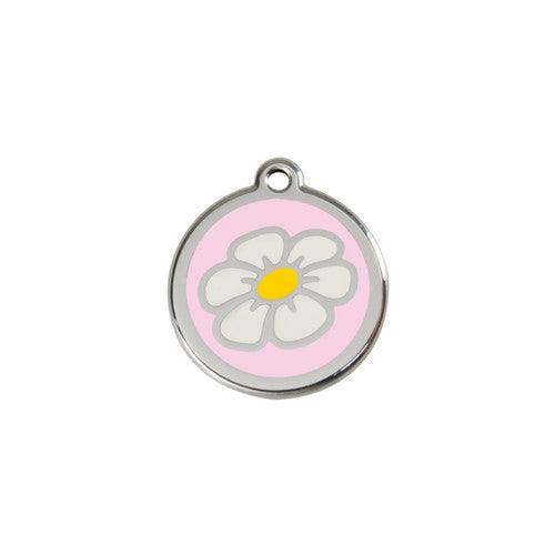 Red Dingo DAISY Engraved Stainless Steel Enamel Dog ID Tag Small Pink