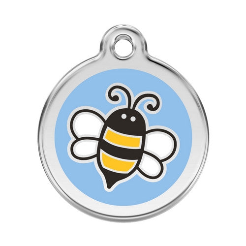 Red Dingo Bumble Bee Enamel Stainless Steel Engraved Dog ID Tag Large Light Blue